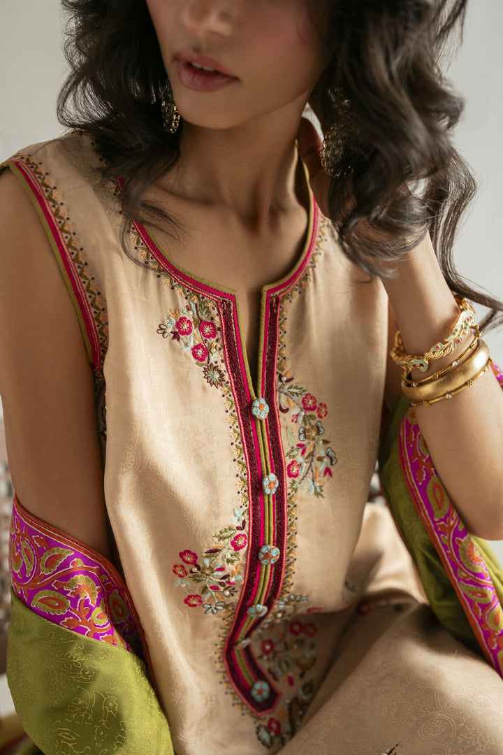 Shehrnaz - Medium Silk Sandstone Signature Suit For Women - Beige