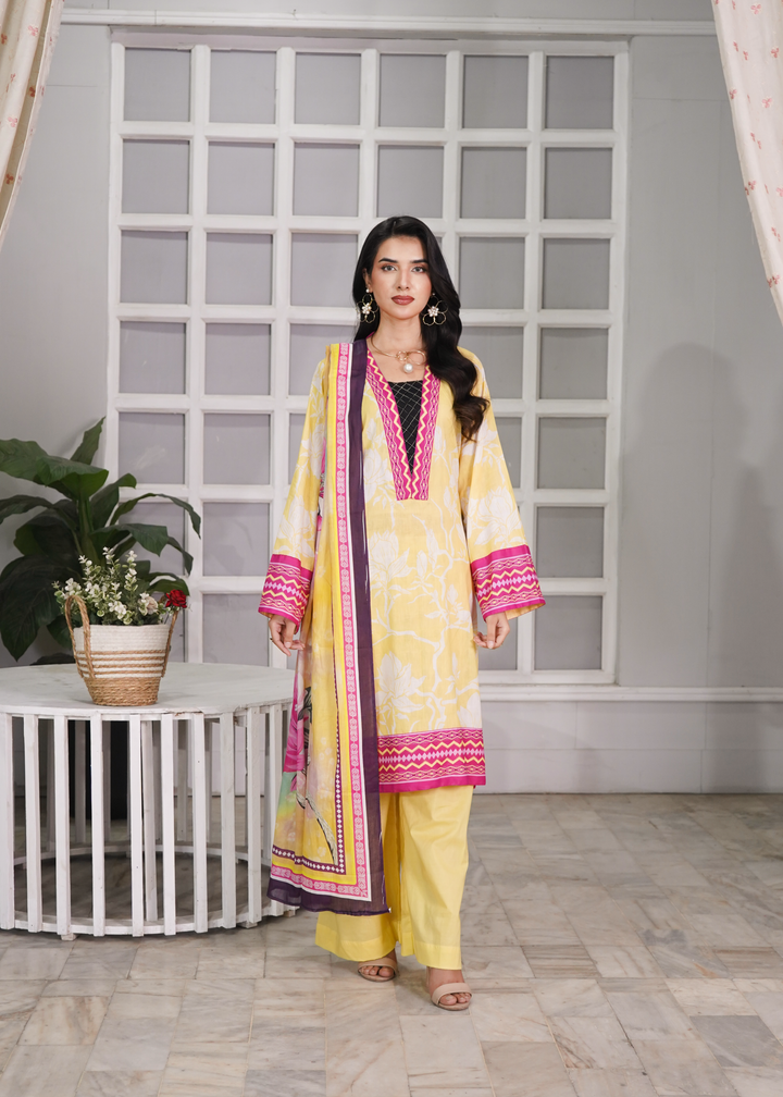 Aroshlay - Sun Bloom Printed Lawn Suit For Women - Butter - 3 Piece - Studio by TCS