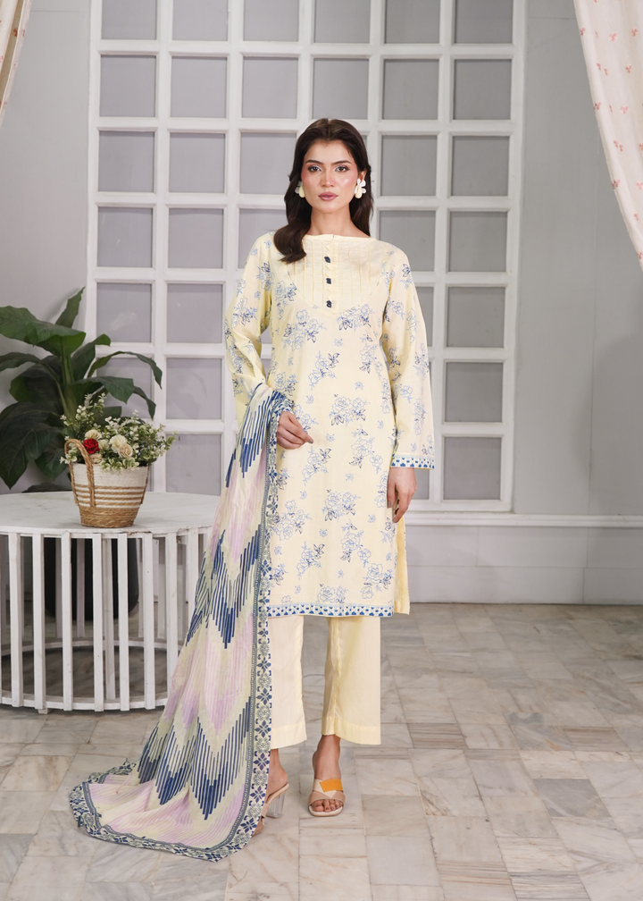 Aroshlay - Soft Dune Printed Lawn Suit For Women - EggShell - 3 Piece - Studio by TCS