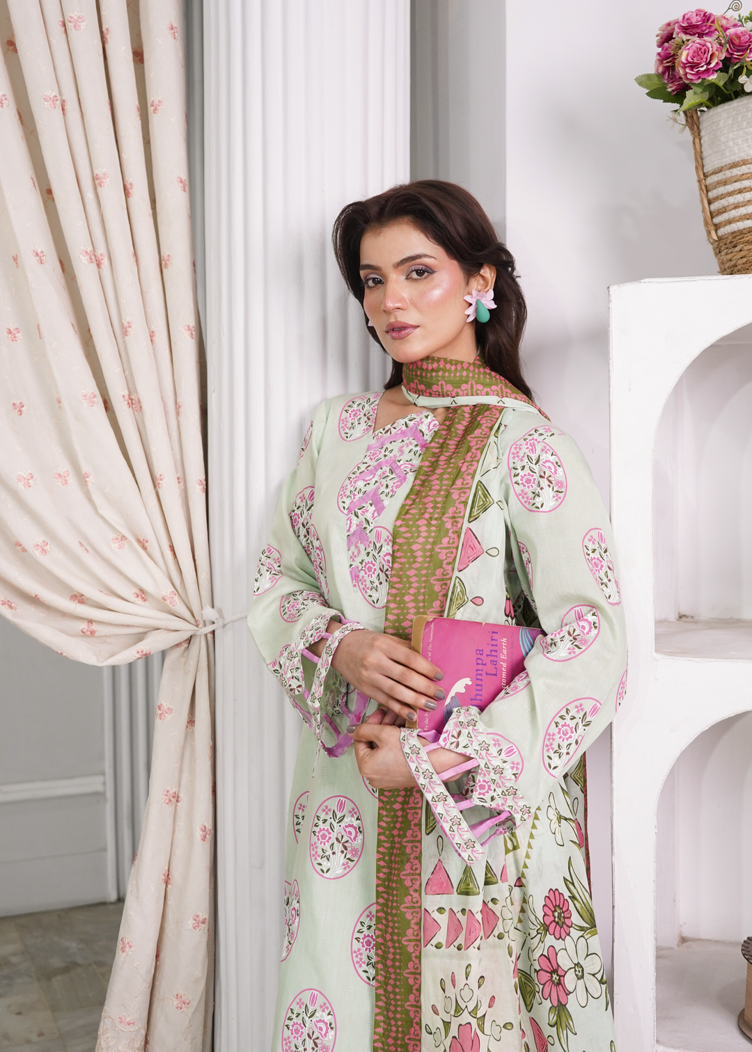Aroshlay - Emerald Bloom Printed Lawn Suit For Women - Tea Green - 3 Piece - Studio by TCS