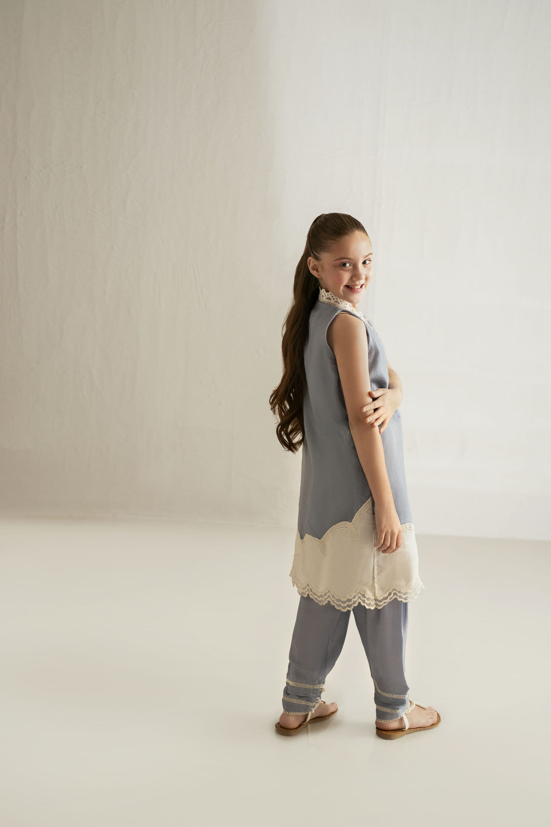 Shehrnaz - Khaadi Net Powder Blue Embroidered Net Suit For Girl - Light Blue