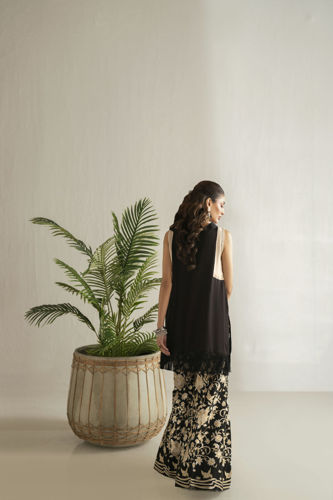 Shehrnaz - Georgette Viscose Midnight Botanica Co-Ord For Women - Black