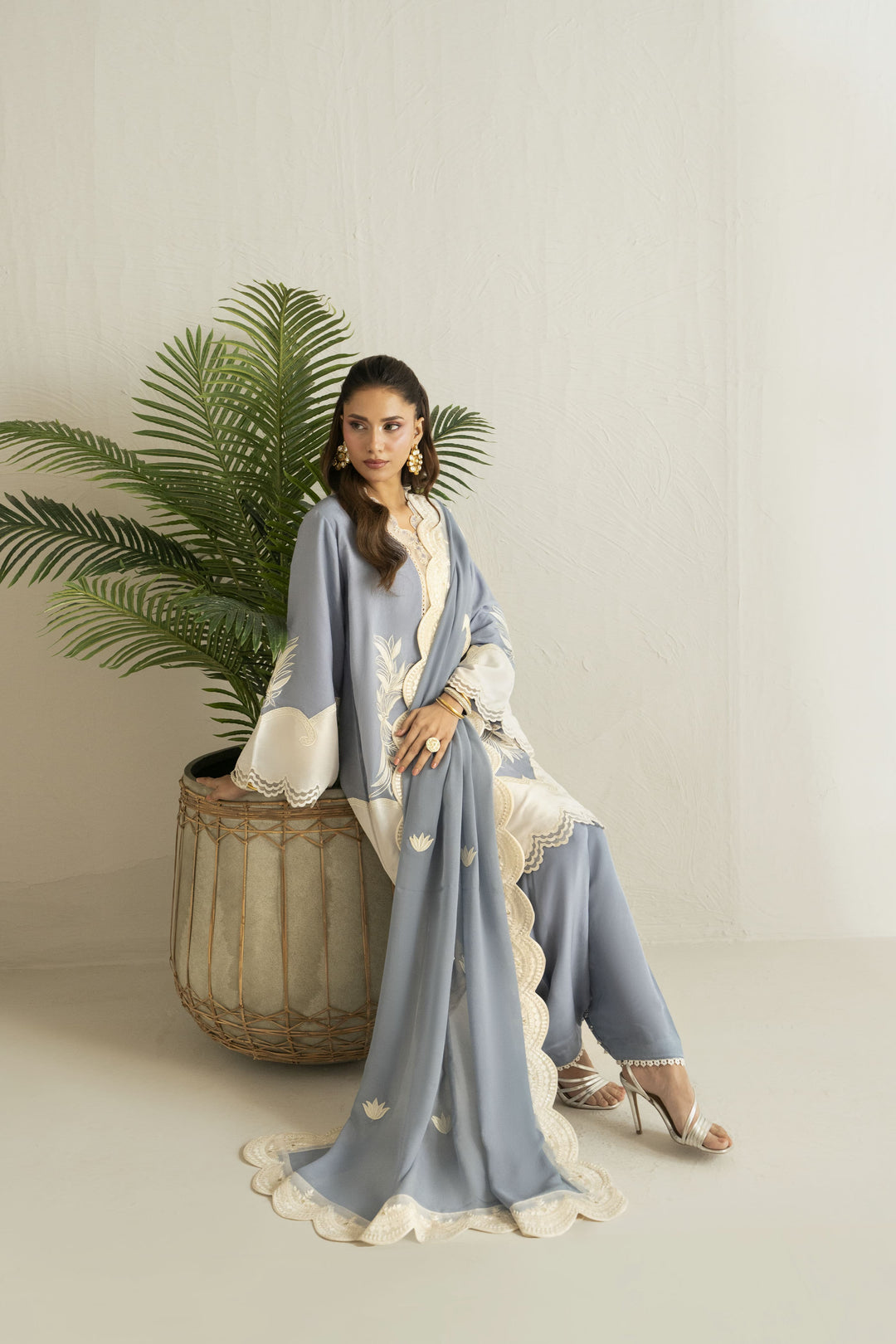 Shehrnaz - Khaadi Net Sky Mist Embroidered Suit For Women - Light Blue