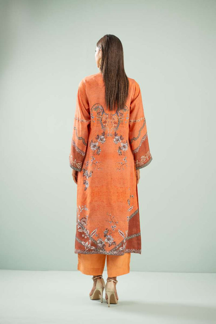 Shamaeel - Teracotta Ensemble Viscose Silk Suit For Women - Rust Orange & Maroon - 2 Piece