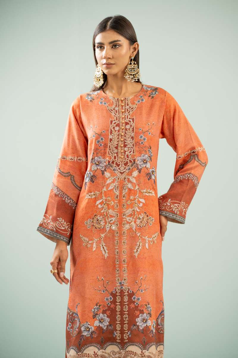 Shamaeel - Teracotta Ensemble Viscose Silk Suit For Women - Rust Orange & Maroon - 2 Piece