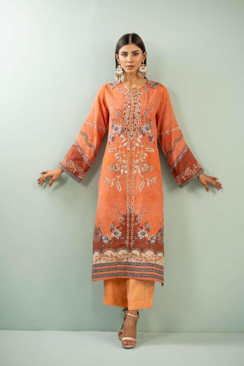 Shamaeel - Teracotta Ensemble Viscose Silk Suit For Women - Rust Orange & Maroon - 2 Piece