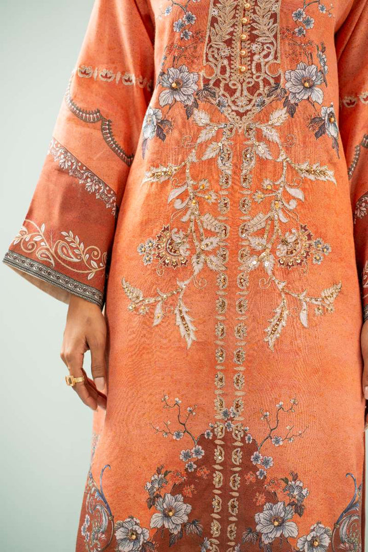 Shamaeel - Teracotta Ensemble Viscose Silk Suit For Women - Rust Orange & Maroon - 2 Piece