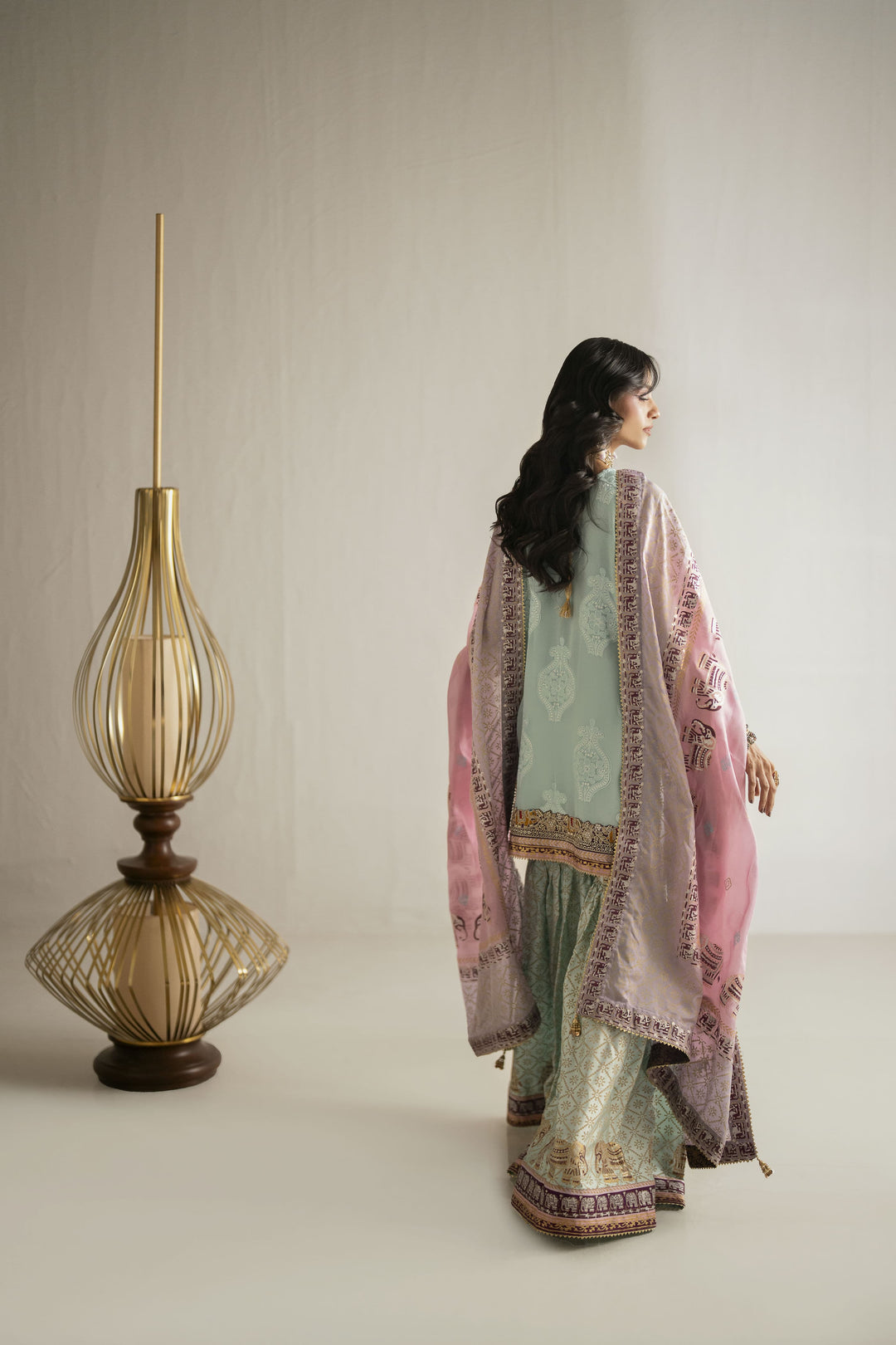 Shehrnaz - Chiffon Mint Mirage Lehenga Set For Women - Ferozi