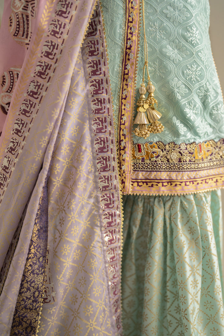 Shehrnaz - Chiffon Mint Mirage Lehenga Set For Women - Ferozi