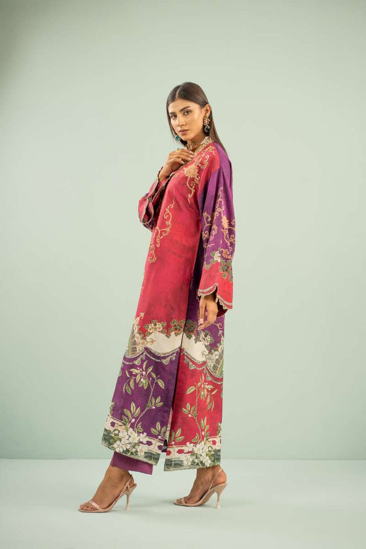 Shamaeel - Crimson Luxe Viscose Silk Suit For Women - Pink & Purple - 2 Piece