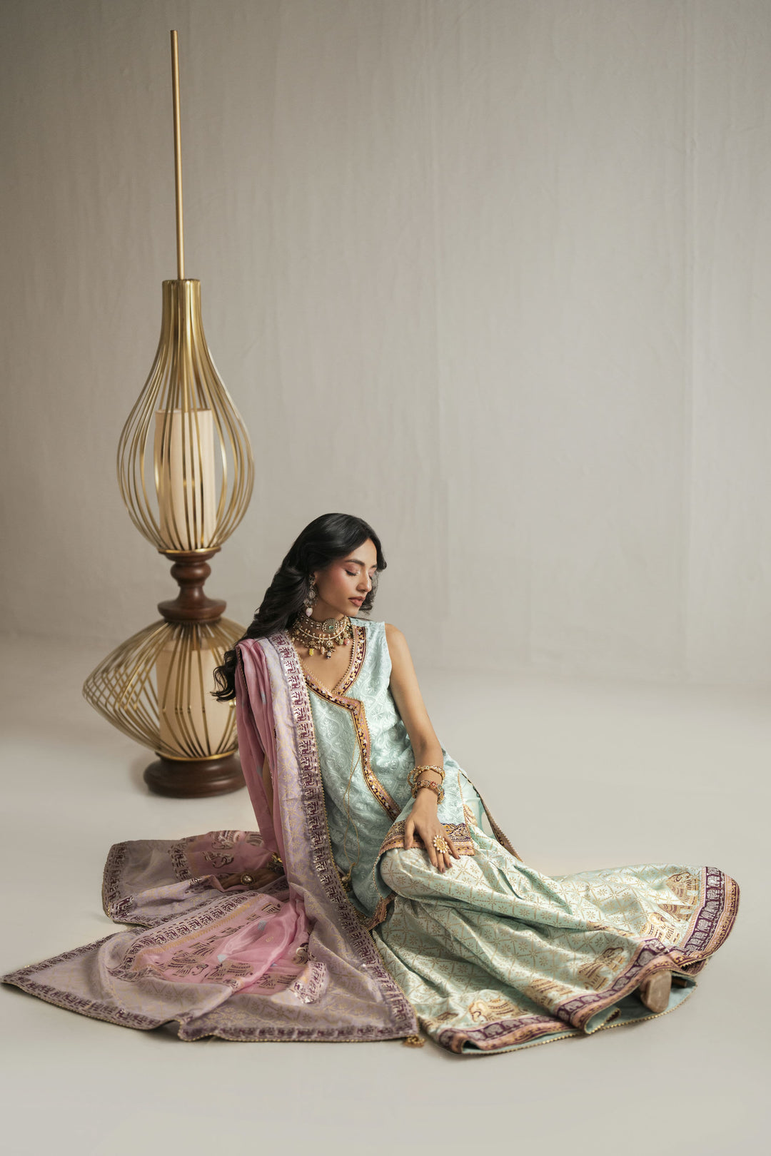Shehrnaz - Chiffon Mint Mirage Lehenga Set For Women - Ferozi