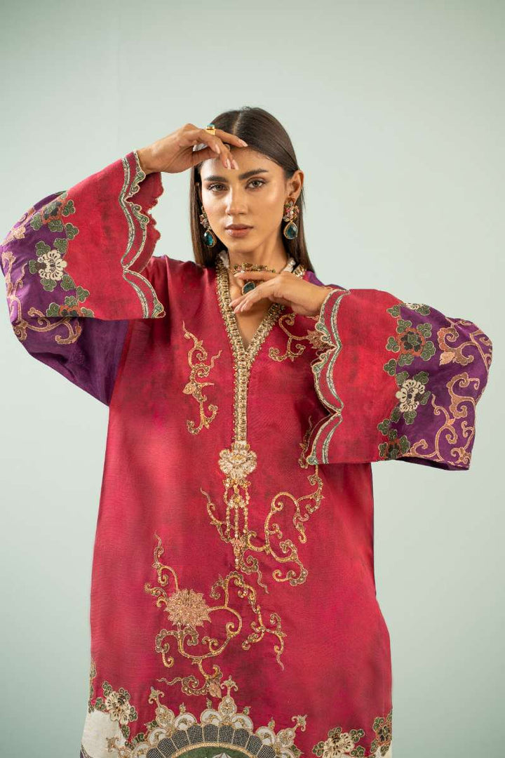Shamaeel - Crimson Luxe Viscose Silk Suit For Women - Pink & Purple - 2 Piece
