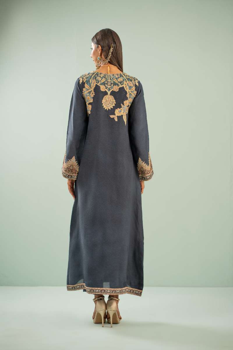 Shamaeel - Mystic Mughal Viscose Silk Suit For Women - Navy Blue - 2 Piece