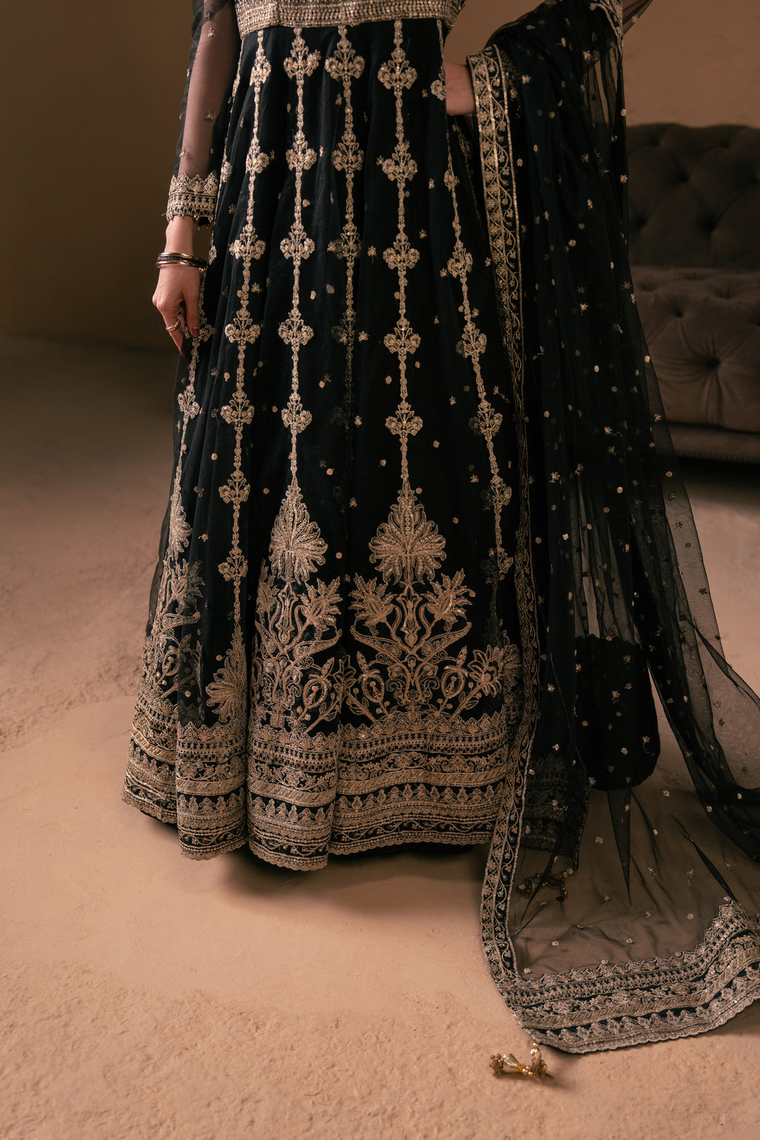 Malook - Reya - black - Net & Organza - 3 Piece