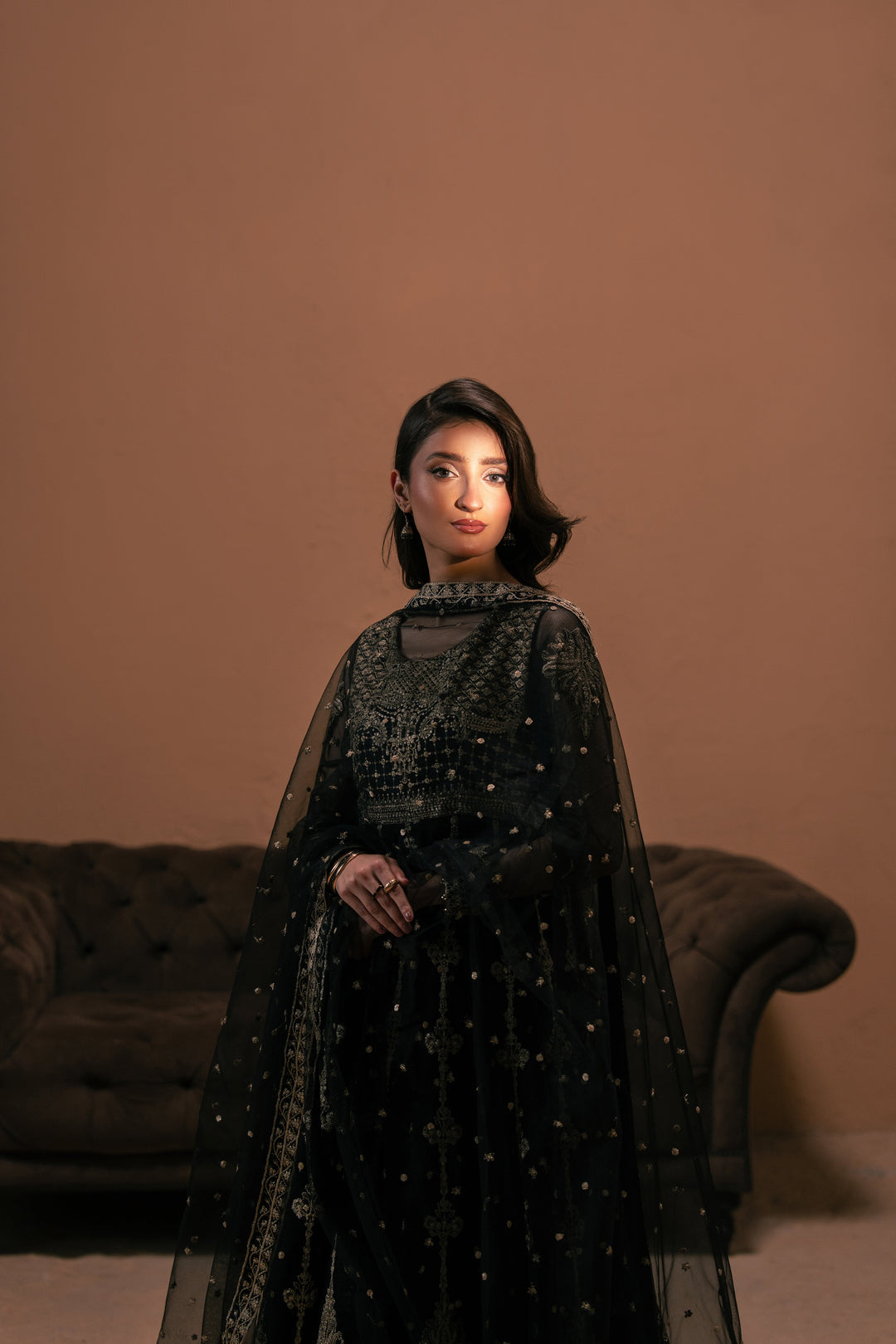 Malook - Reya - black - Net & Organza - 3 Piece