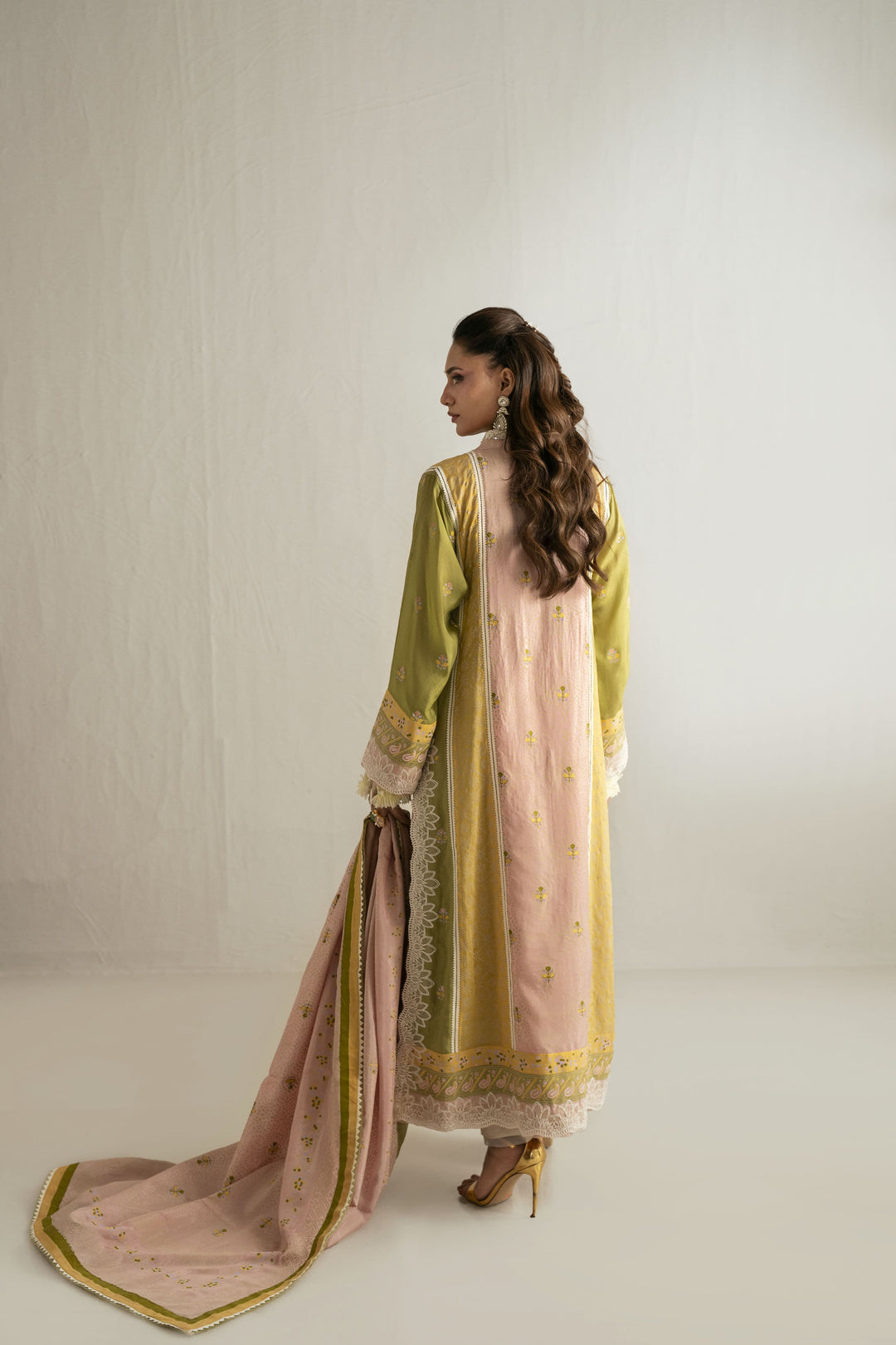 Shehrnaz - Medium Silk Blush Meadow Panelled Suit For Women - Pink