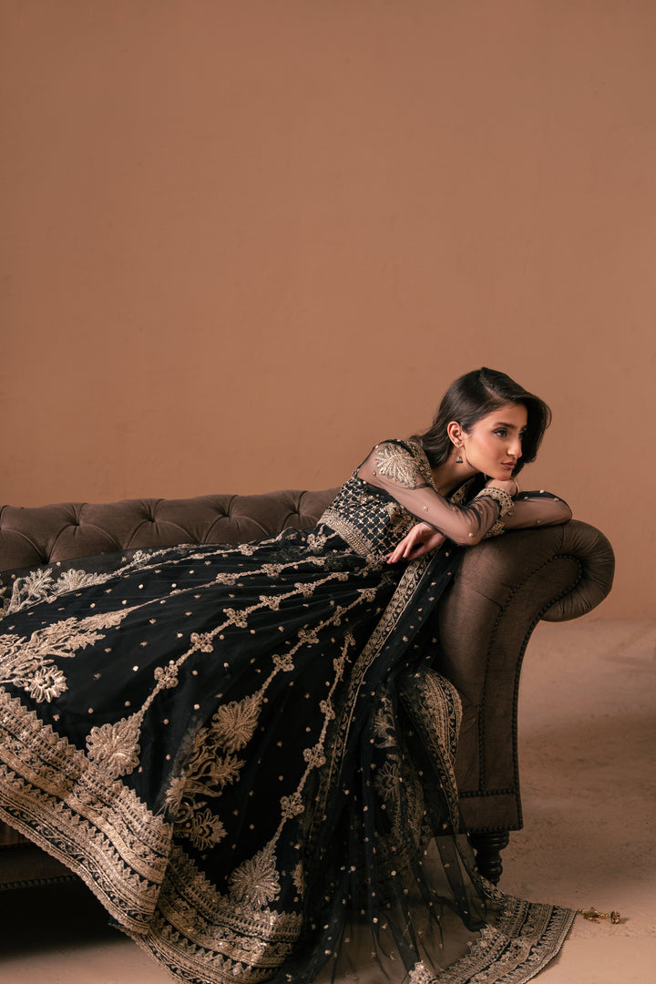 Malook - Reya - black - Net & Organza - 3 Piece