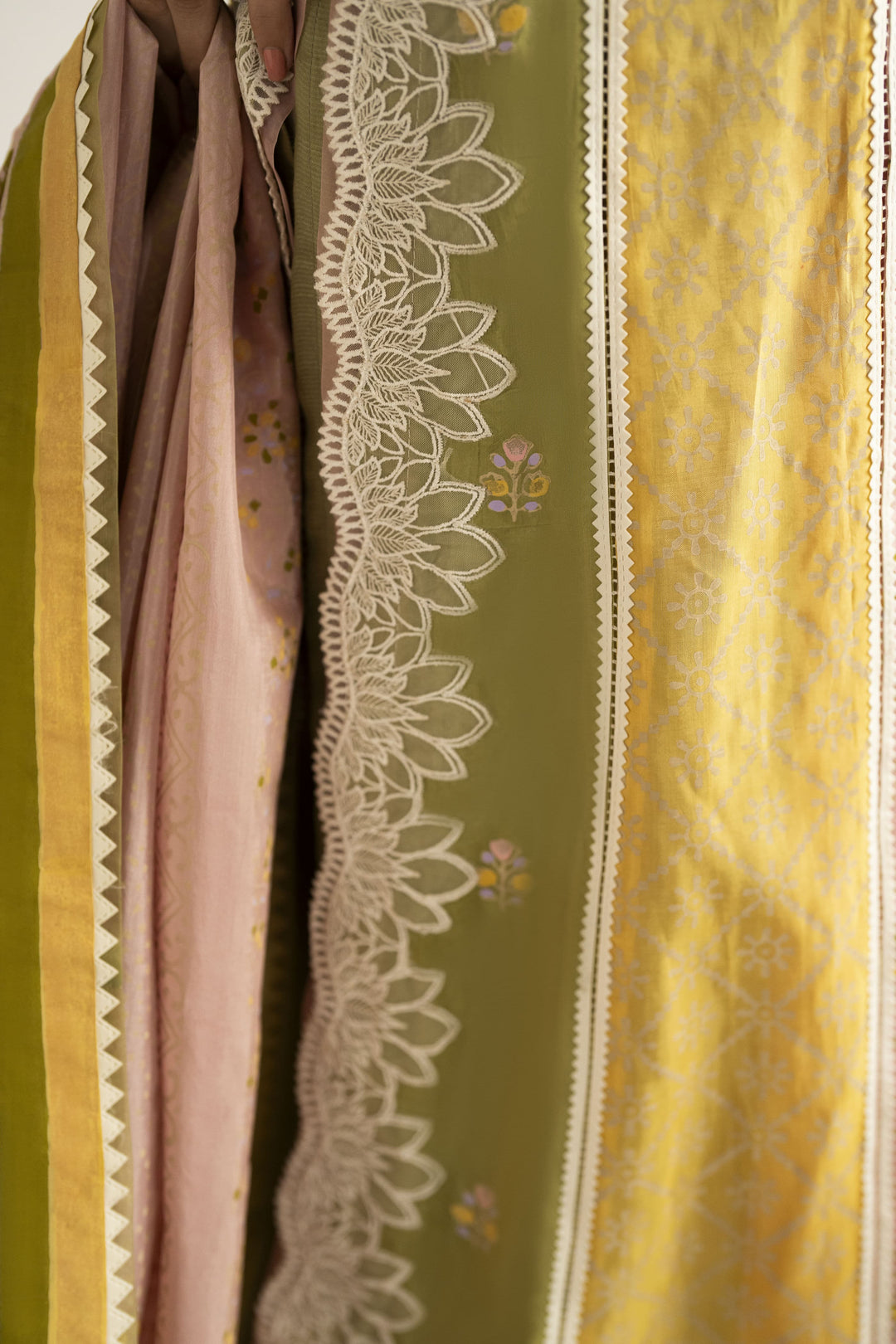 Shehrnaz - Medium Silk Blush Meadow Panelled Suit For Women - Pink