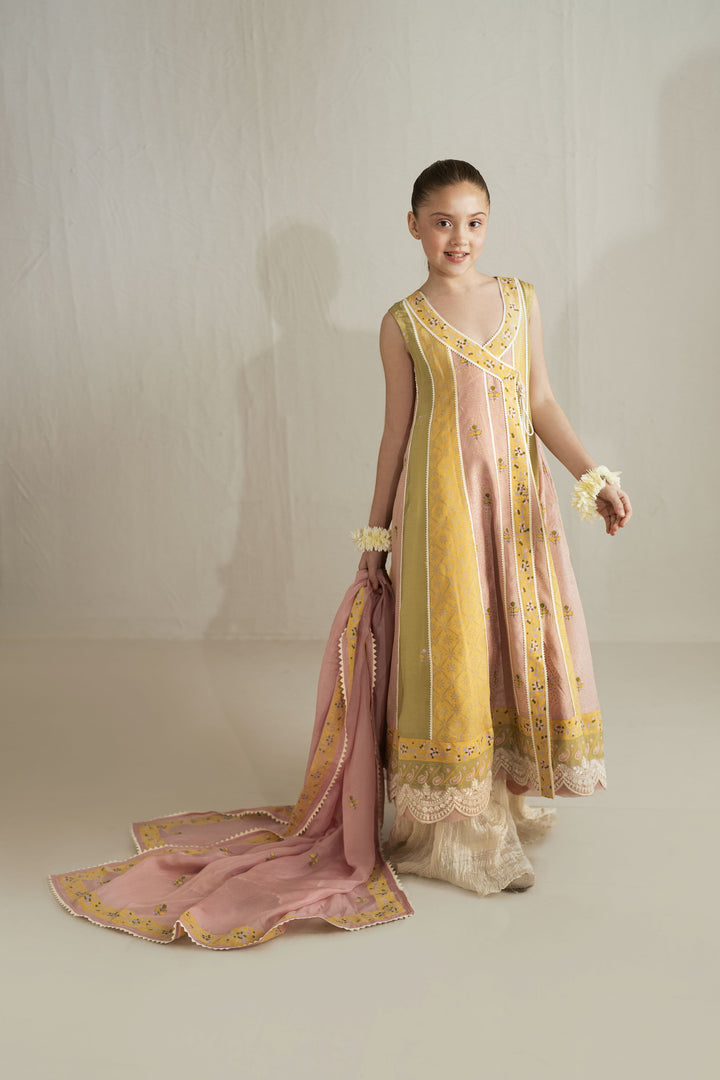 Shehrnaz - Silk Sunshine Chunari Anarkali With Crushed Azaar For Girl - Yellow