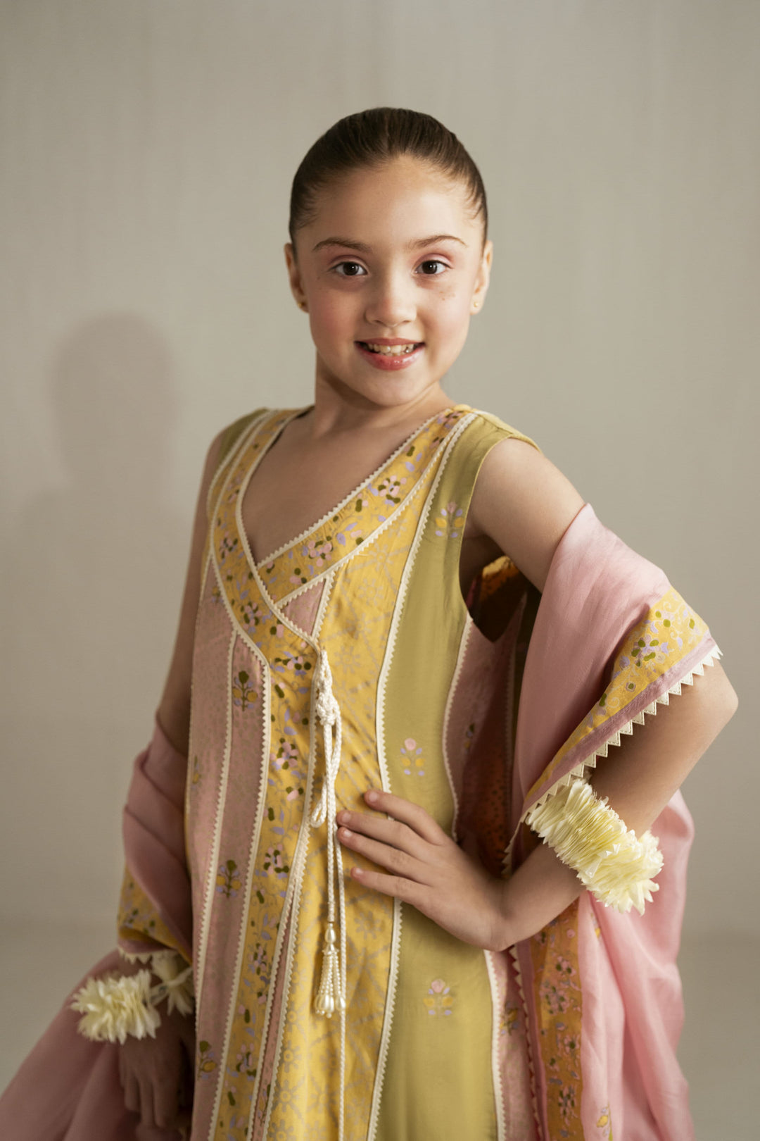 Shehrnaz - Silk Sunshine Chunari Anarkali With Crushed Azaar For Girl - Yellow