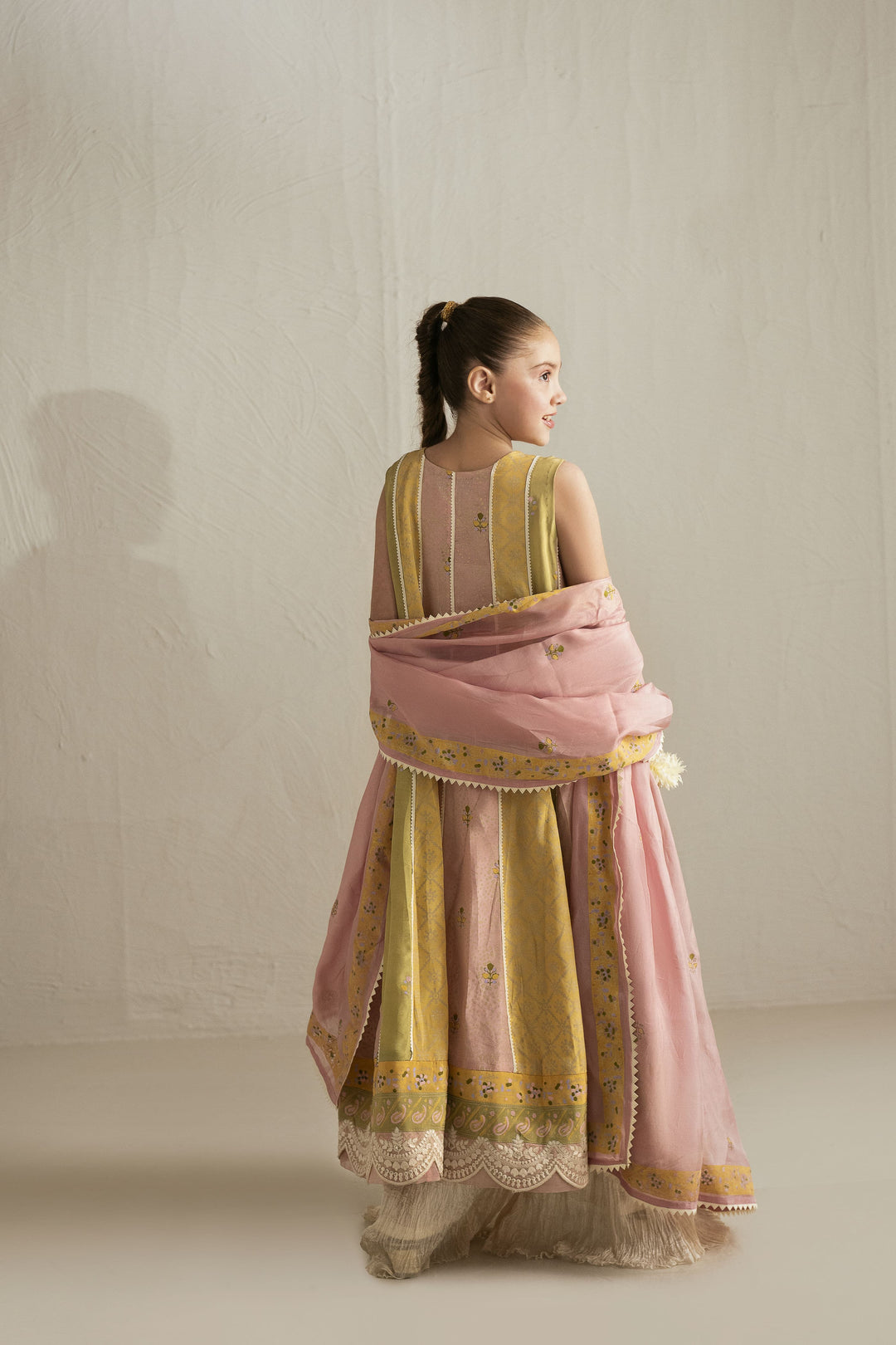 Shehrnaz - Silk Sunshine Chunari Anarkali With Crushed Azaar For Girl - Yellow