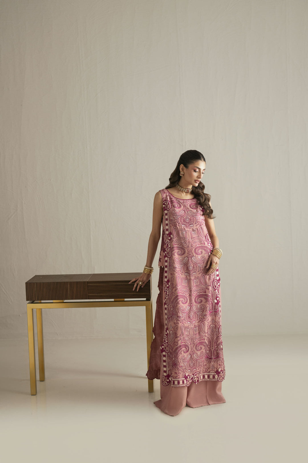 Shehrnaz - Chiffon Blush Baroque Suit For Women - Tea Pink