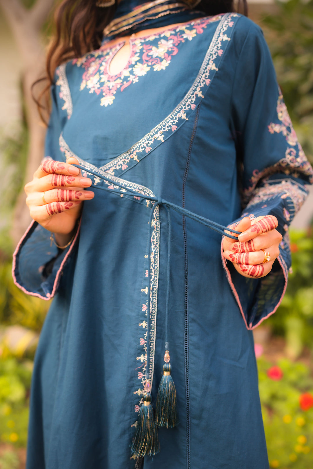 Omal by Komal - Warsha - Teal - Lawn & Chiffon - 3 Piece