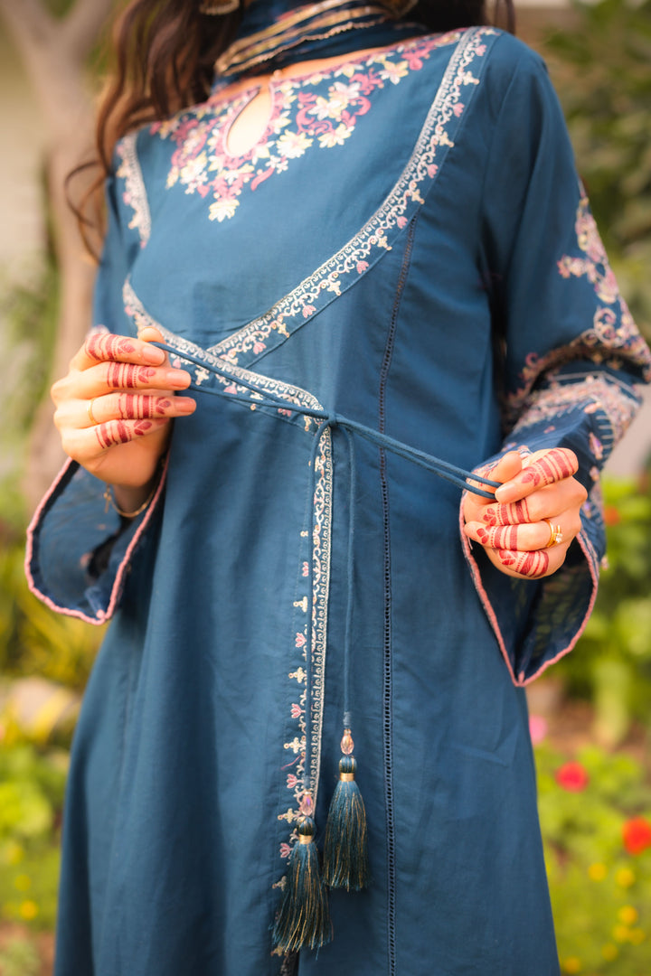 Omal by Komal - Warsha - Teal - Lawn & Chiffon - 3 Piece