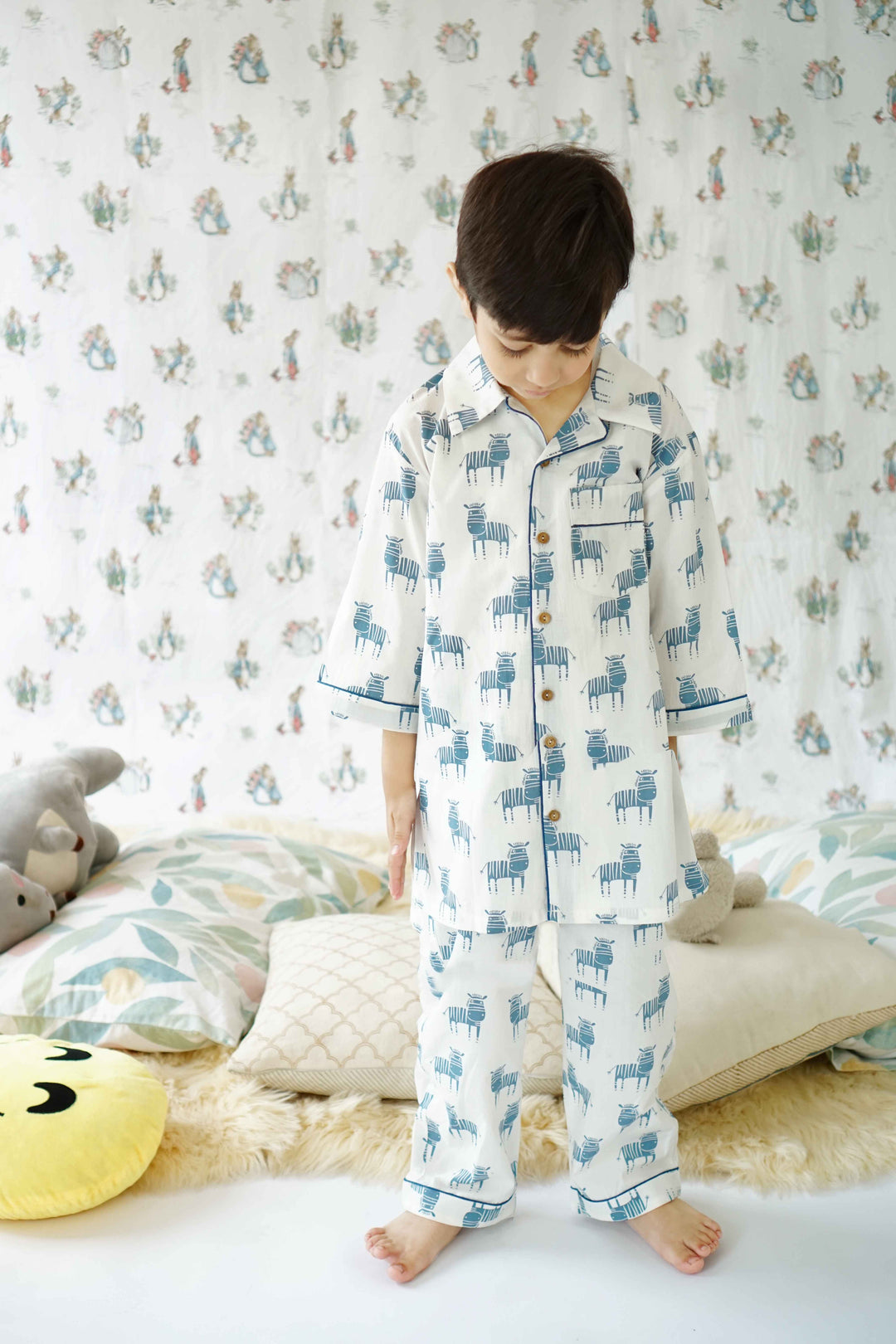 Hummingbirdspk Ziggy Zebra Zoo Night Suit Lawn Cotton