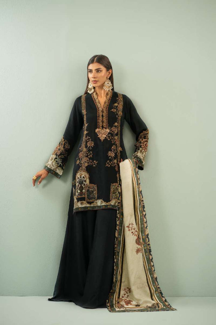 Shamaeel - Deep Charcoal Chic Viscose Silk Suit For Women - Charcoal - 2 Piece