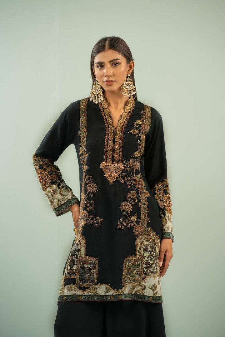 Shamaeel - Deep Charcoal Chic Viscose Silk Suit For Women - Charcoal - 2 Piece