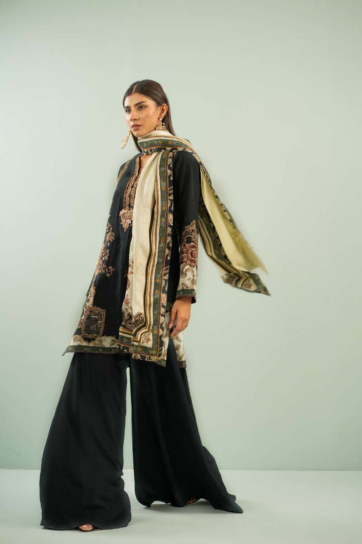 Shamaeel - Deep Charcoal Chic Viscose Silk Suit For Women - Charcoal - 2 Piece