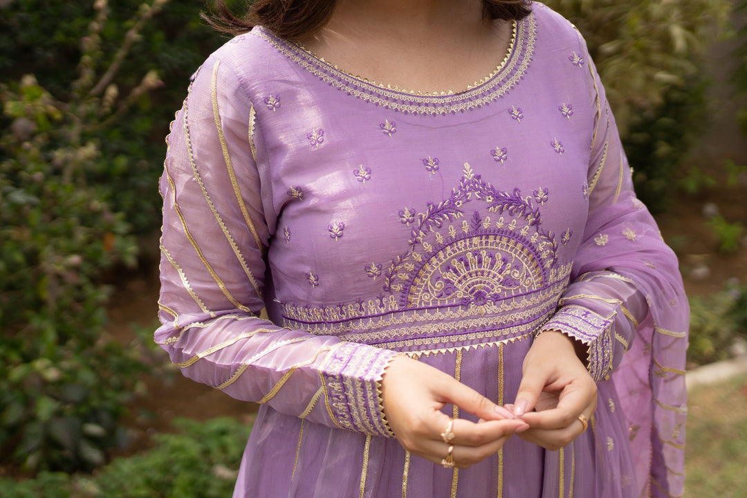 Omal by Komal - HOOR (Frock & Dupatta) - Lavender - Maysuri & Net - 2 Piece