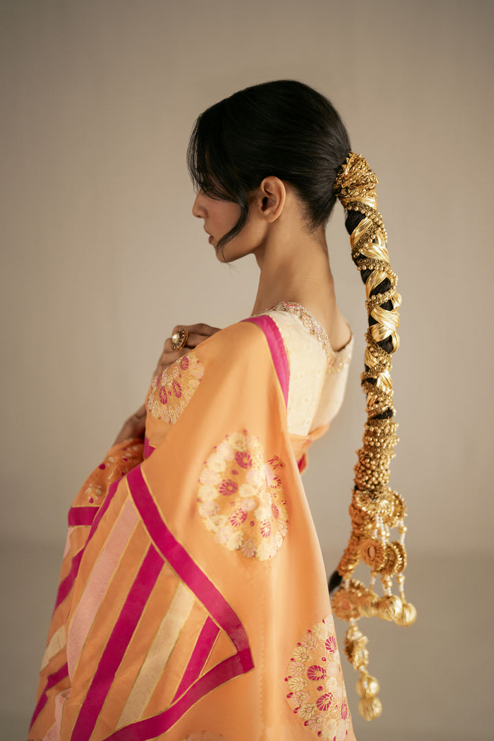 Shehrnaz - Zarri Cotton Net Tangerine Dusk Ensemble For Women - Beige