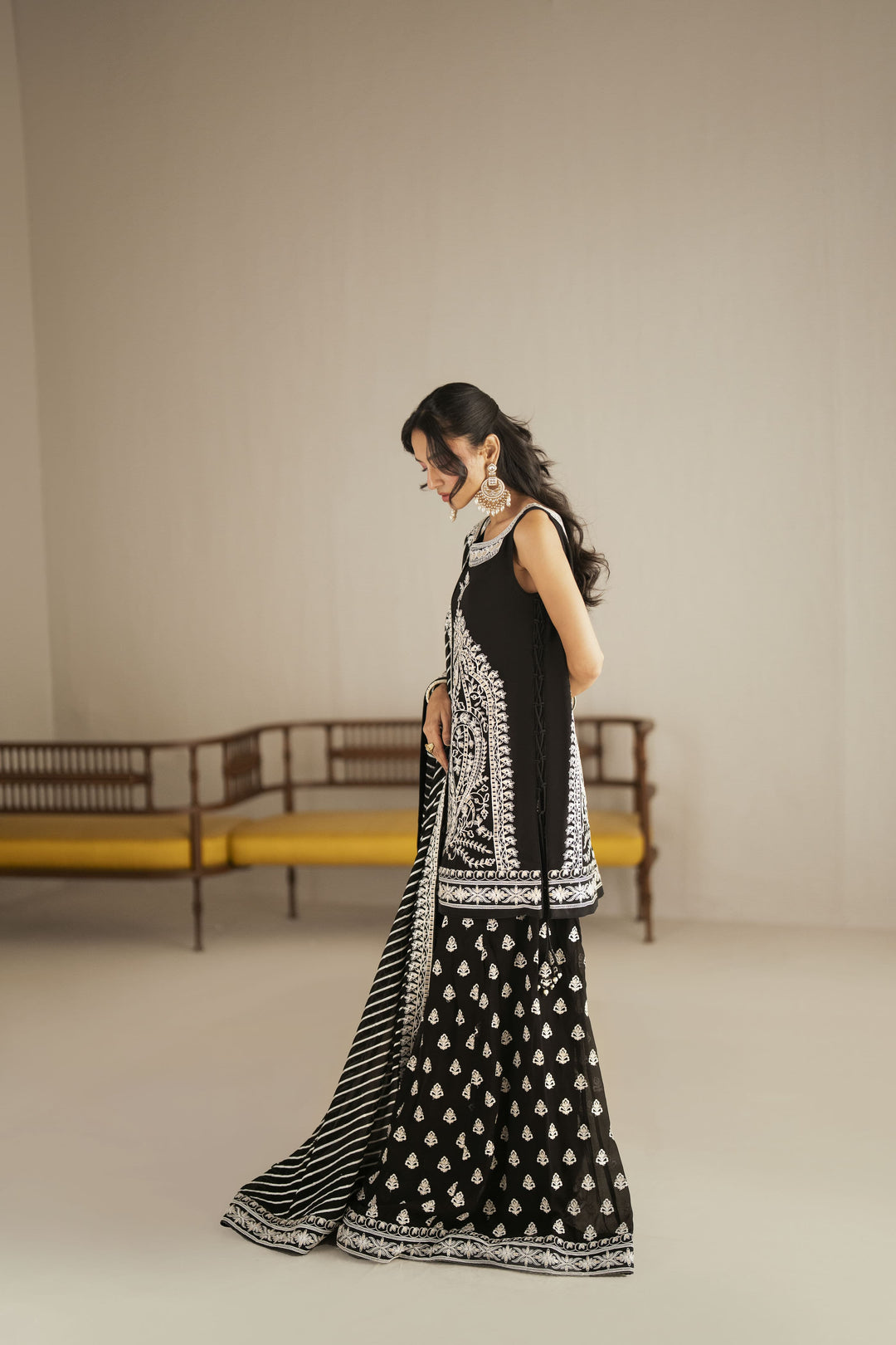 Shehrnaz - Chiffon Noir Sitara Lehenga Set For Women - Black