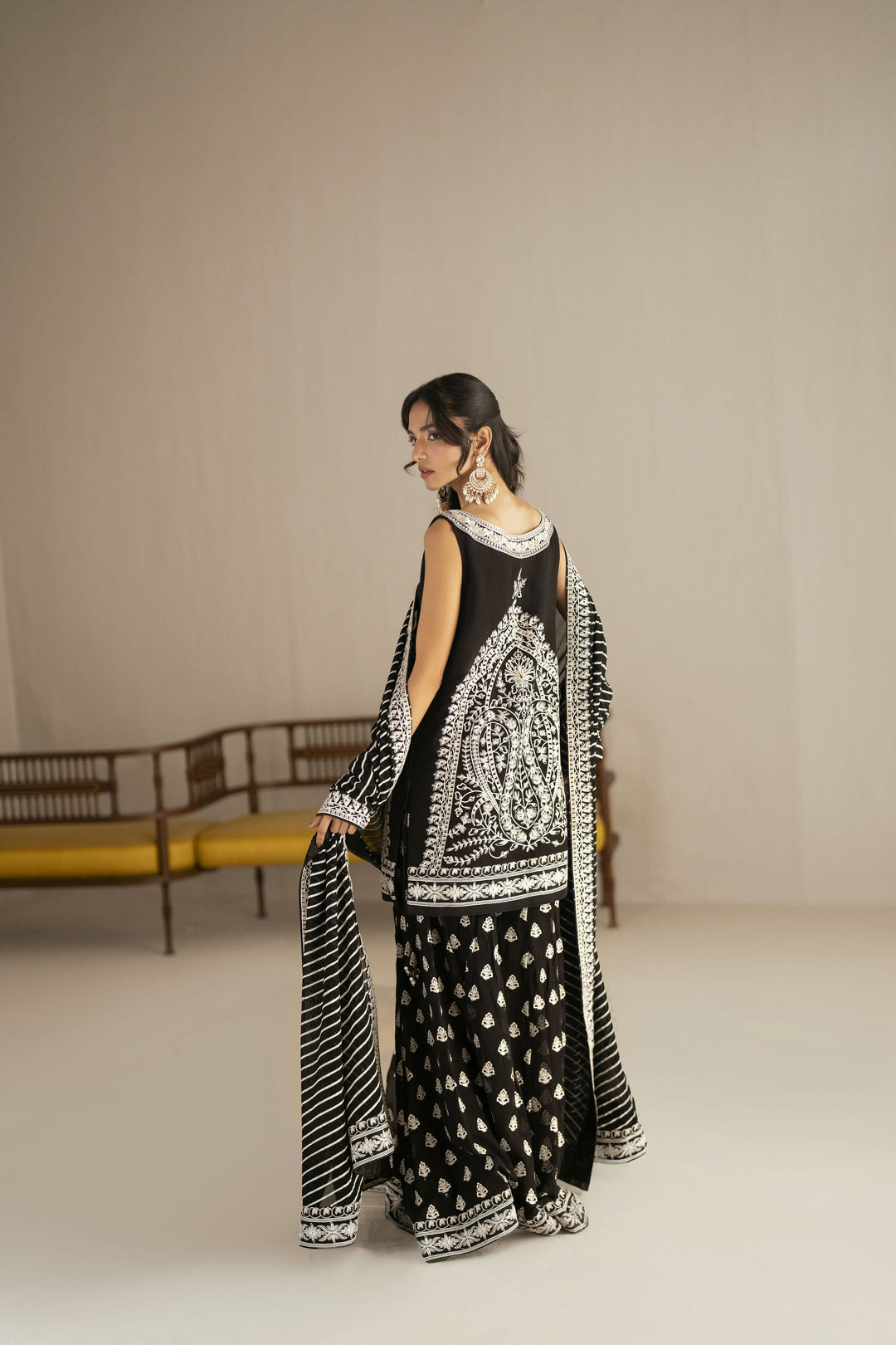 Shehrnaz - Chiffon Noir Sitara Lehenga Set For Women - Black