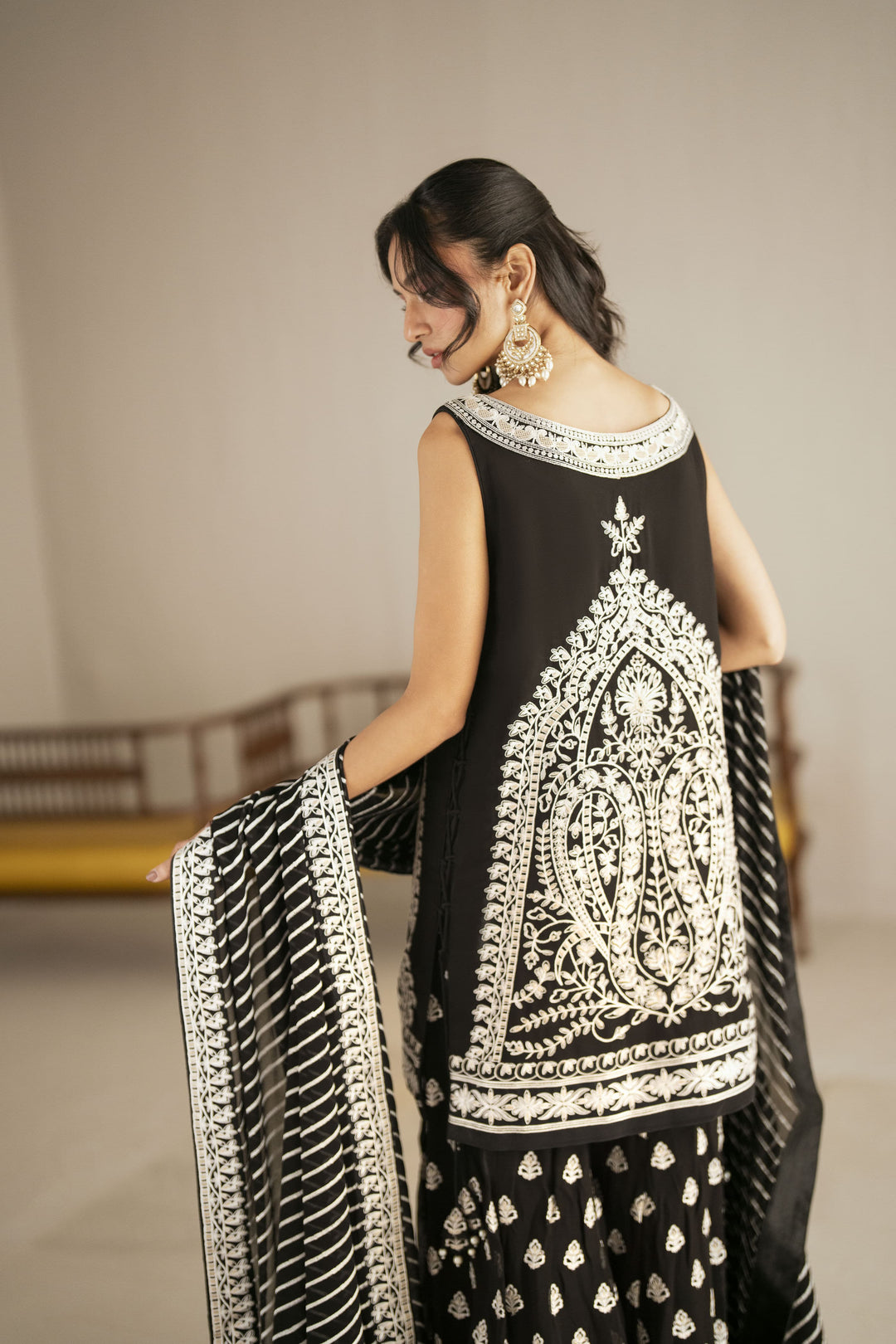 Shehrnaz - Chiffon Noir Sitara Lehenga Set For Women - Black