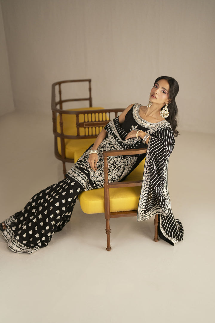 Shehrnaz - Chiffon Noir Sitara Lehenga Set For Women - Black