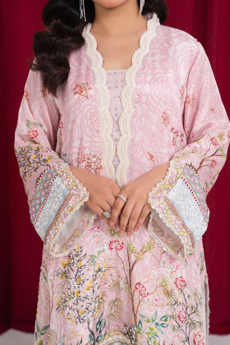 Zaaviay - Cotton Candy Silk Suit For Women - Pink - 3 Piece