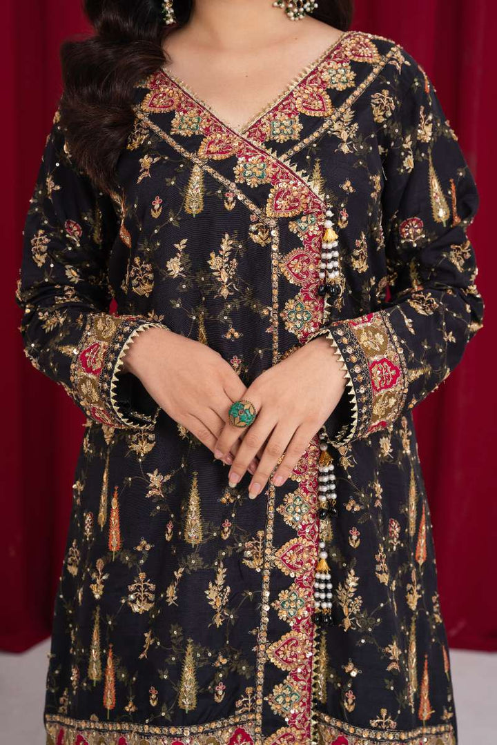 Zaaviay - Midnight Mirage Angarkha Silk Suit For Women - Black - 3 Piece