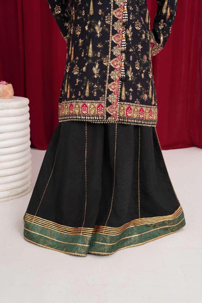 Zaaviay - Midnight Mirage Angarkha Silk Suit For Women - Black - 3 Piece