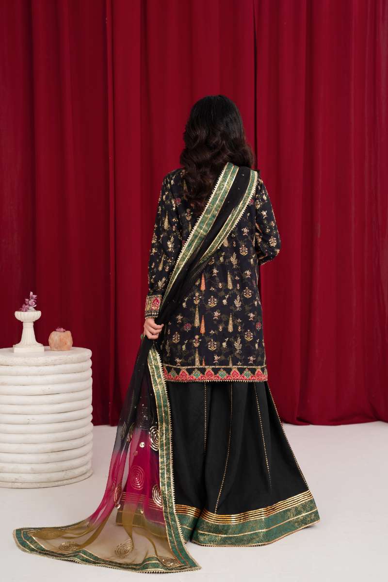 Zaaviay - Midnight Mirage Angarkha Silk Suit For Women - Black - 3 Piece