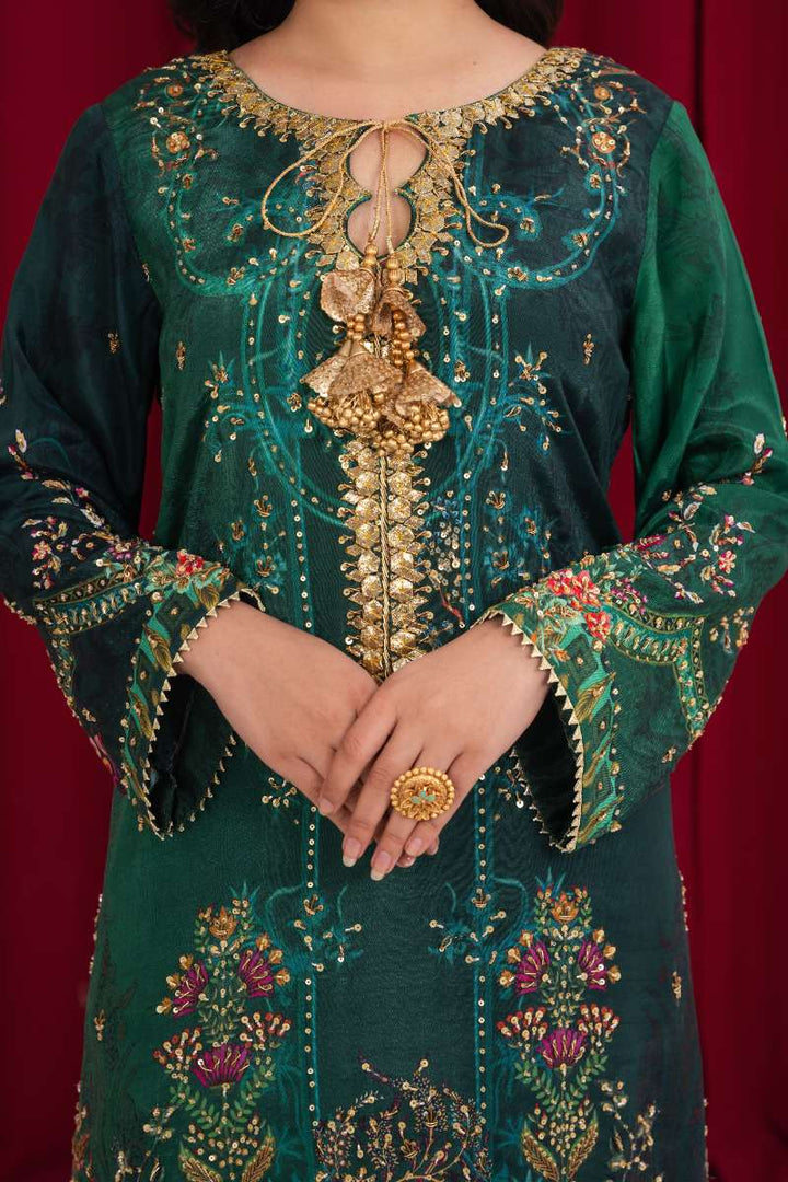 Zaaviay - Emerald Oasis Silk Kaftaan For Women - Plum - 3 Piece