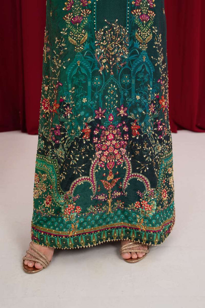 Zaaviay - Emerald Oasis Silk Kaftaan For Women - Plum - 3 Piece