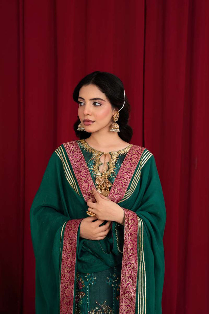 Zaaviay - Emerald Oasis Silk Kaftaan For Women - Plum - 3 Piece