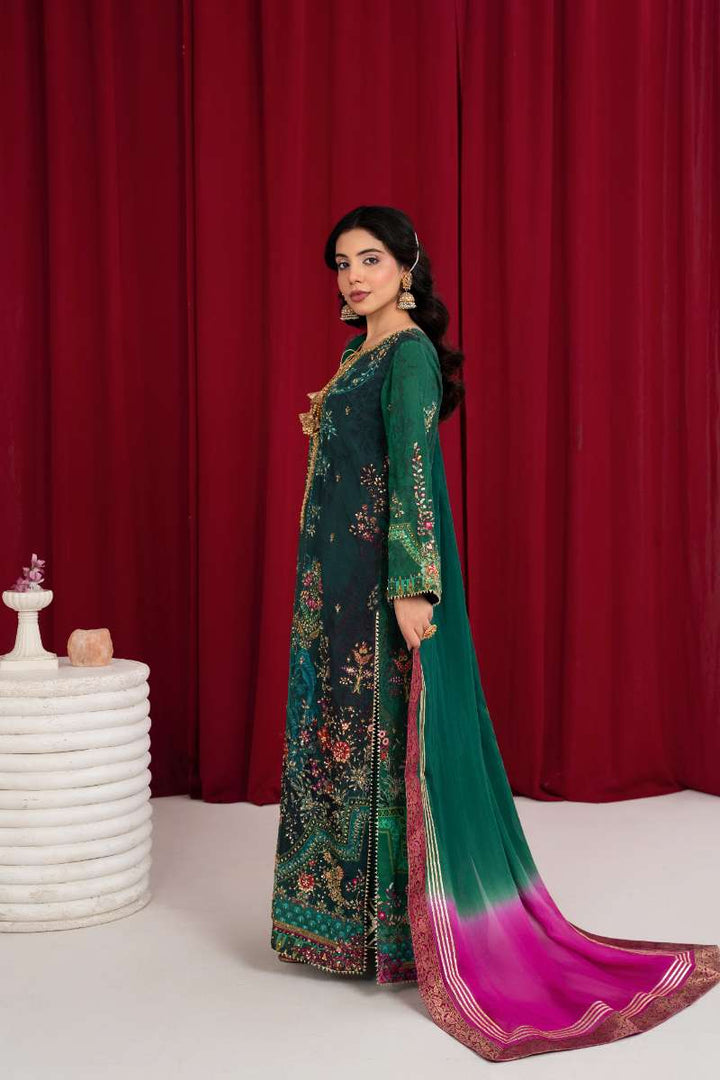 Zaaviay - Emerald Oasis Silk Kaftaan For Women - Plum - 3 Piece