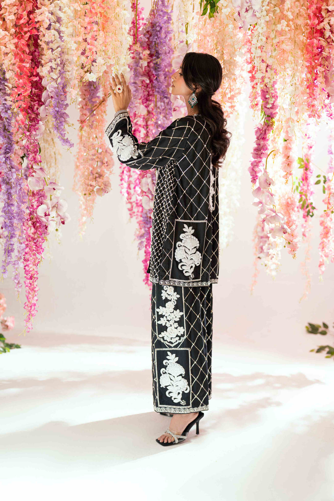 Shehrnaz - Kaya Onyx Long Coat Set - SHK-1573 - Black - Silk - 2 Piece