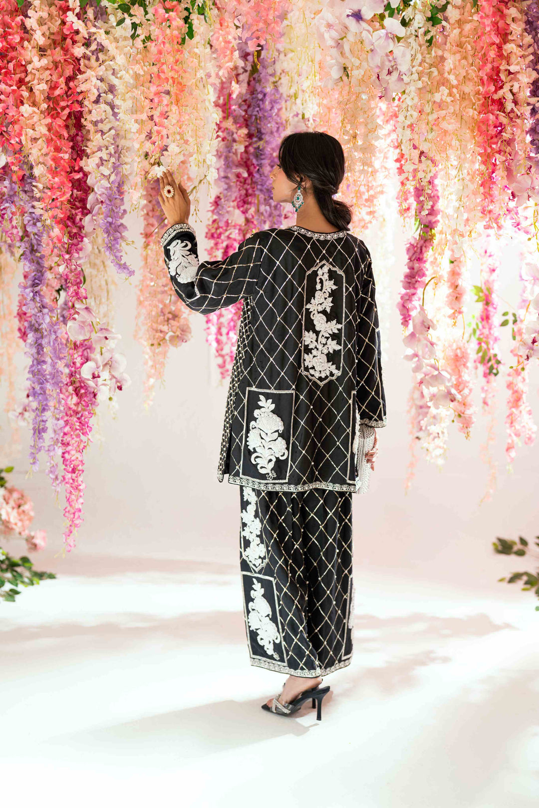 Shehrnaz - Kaya Onyx Long Coat Set - SHK-1573 - Black - Silk - 2 Piece