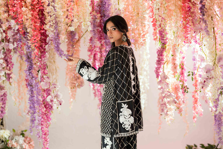 Shehrnaz - Kaya Onyx Long Coat Set - SHK-1573 - Black - Silk - 2 Piece