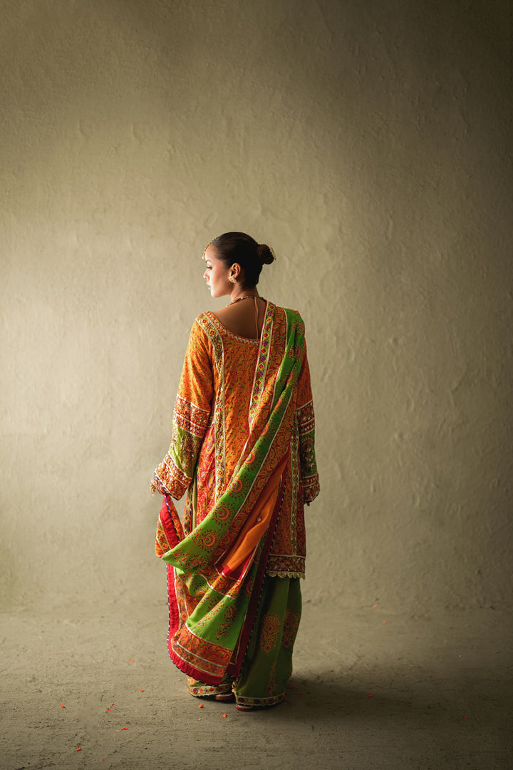 Shehrnaz - Marea Orange Silk Shalwar Set - SHK-1572 - Orange - Silk - 3 Piece